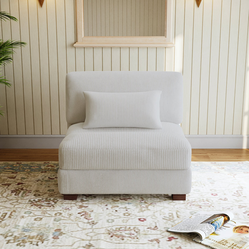 Chaise rembourrée sans accoudoirs en velours côtelé gris sel de mer Maelina, Gris sel de mer