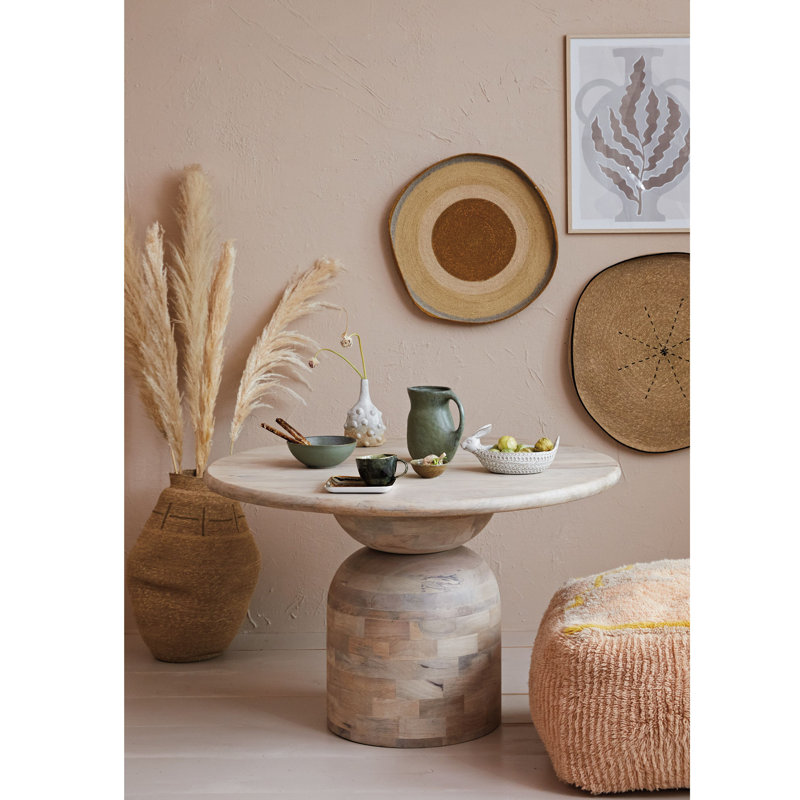 Kashida Round Solid Wood Dining Table, Light Brown