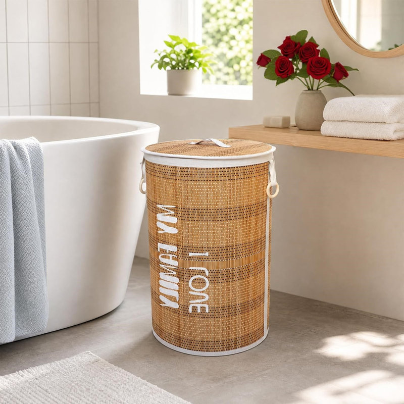 Bamboo Laundry Hamper, Brown, Brown-bamboo