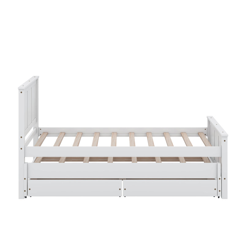 Lit plateforme simple avec tiroirs et lit gigogne, Blanc