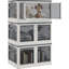 32 bacs de rangement empilables avec couvercles. 3 organisateurs de garde-robe pliables. Roues en plastique. Organisez votre espace. 5 accès. Pliant. Empilage sécurisé. Blanc. Peut contenir jusqu'à 110 lb de couvercles et de contenants. Store