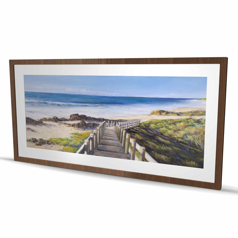 Promenade au bord de la mer - Reproduction matte encadrée pour la plage