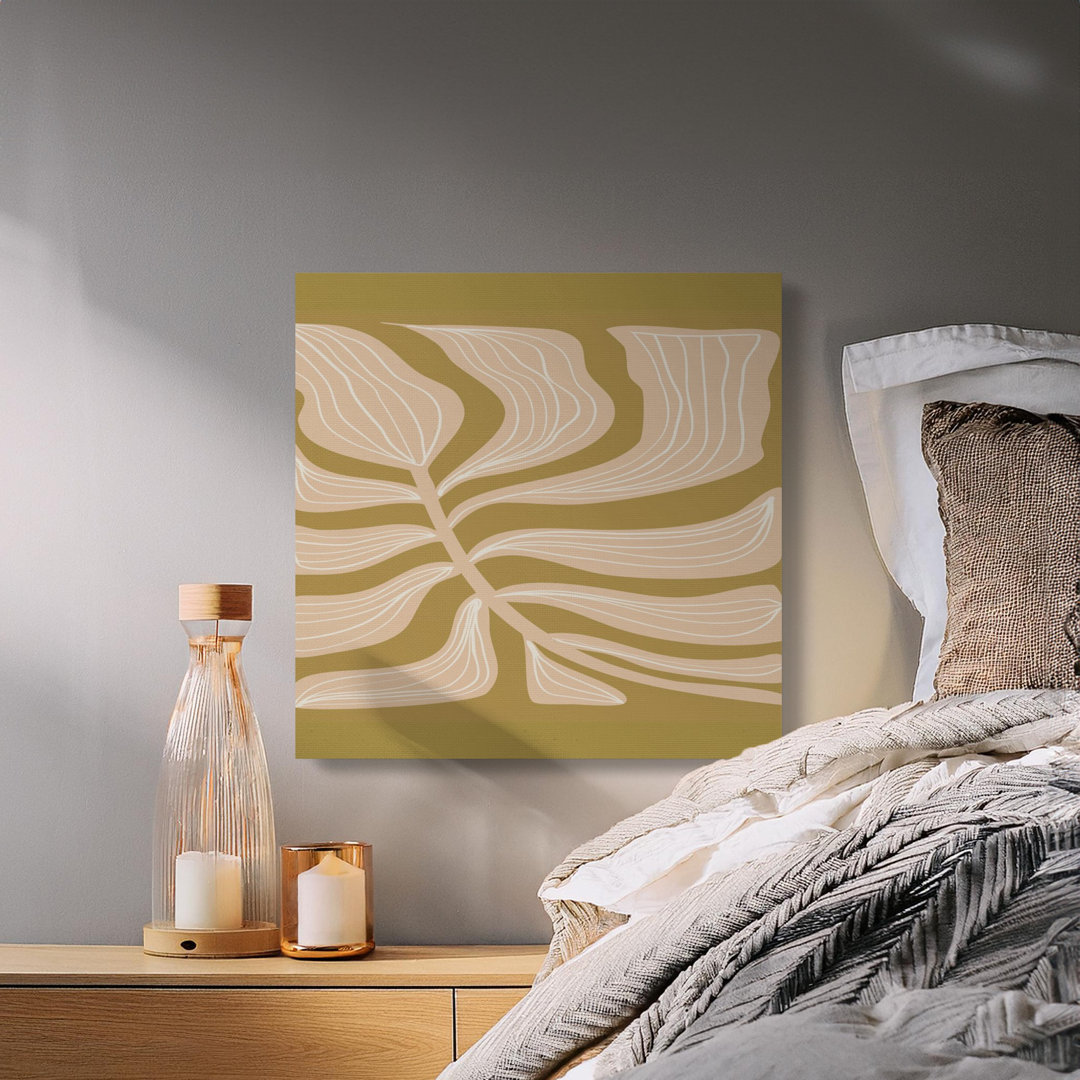 Abstract Botanical Canvas Art, Modern Leaves Gallery Wrapped Print, Beige and Gold Wall Decor, Ready to Hang, Archival Quality, Statement