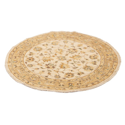 Tapis unique en laine noué à la main 4 pi 1 po nouvel âge en crème / brun clair Abia