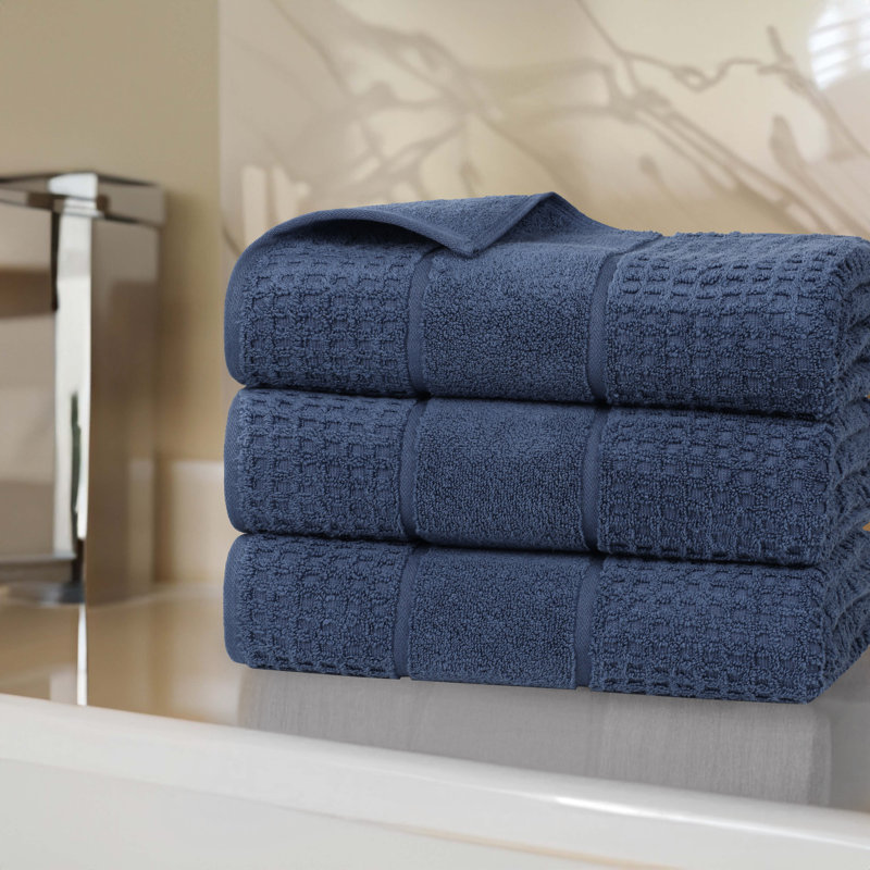 Hochman 100% Zero Twist Cotton Waffle Honeycomb Plush Absorbent Bath Towel, Denim Blue
