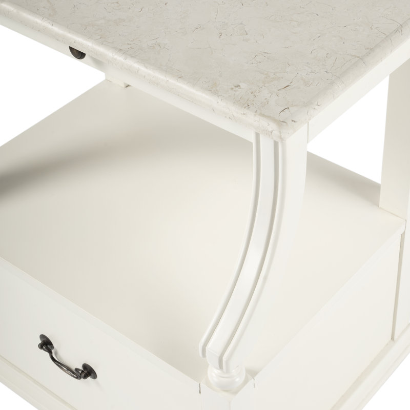 Table de chevet à 1 tiroir en marbre l 24 po Aberdale, blanc, Blanc