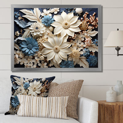 «White Blue Wildflowers Natures Tapisserie II», reproduction sur toile