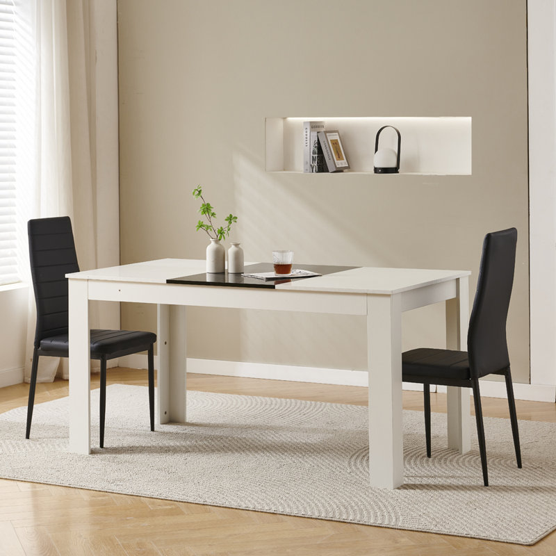Dining Set, 150cm Table, 2 Seats Faux Leather Black