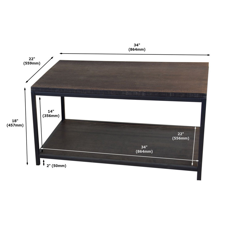 Anayanci Solid Wood Top Coffee Table, Brushed Brown