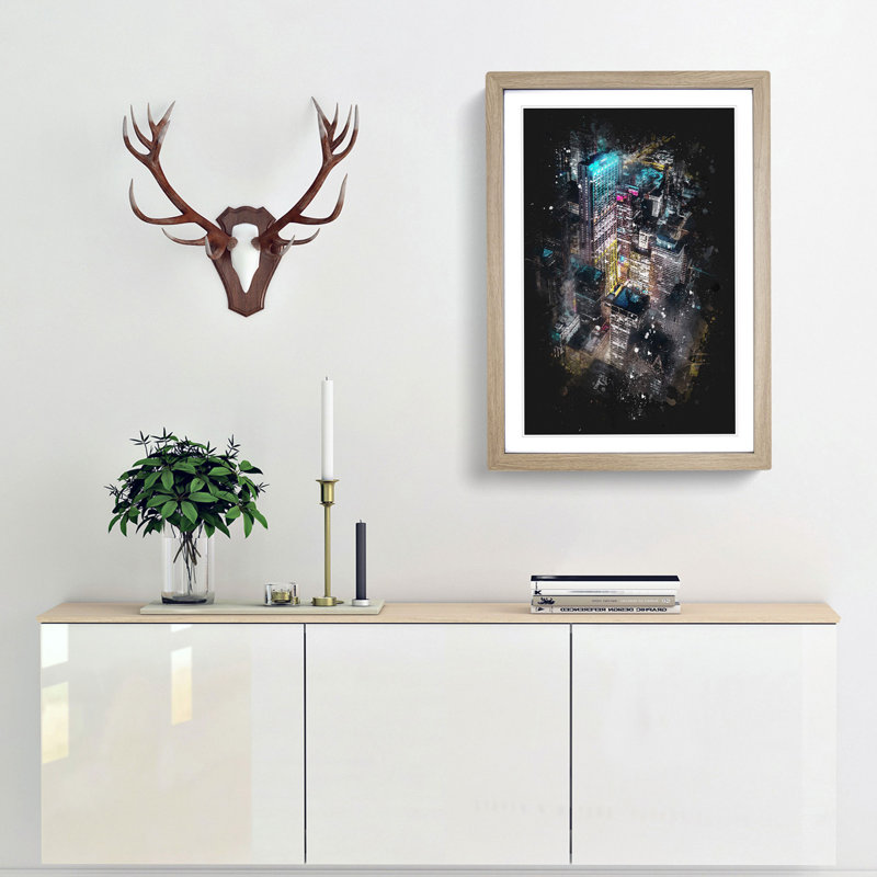 Lights of Chicago City - Picture Frame Graphic Art Print, Oak Framed, 87cm H x 62cm W x 2cm D