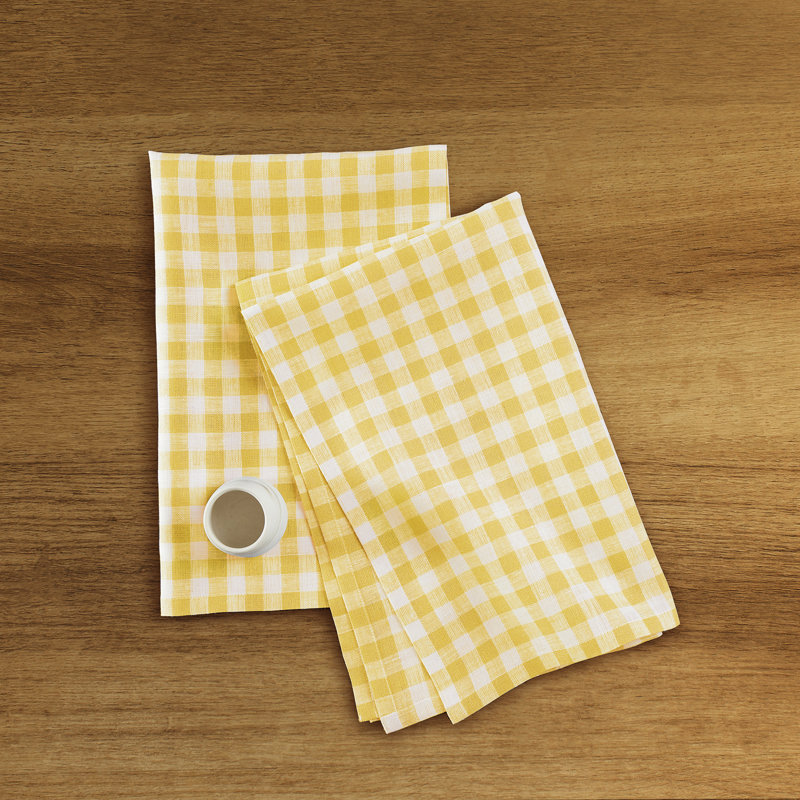 Gingham Check - 100% Pure Linen Kitchen Towels, Marigold Yellow