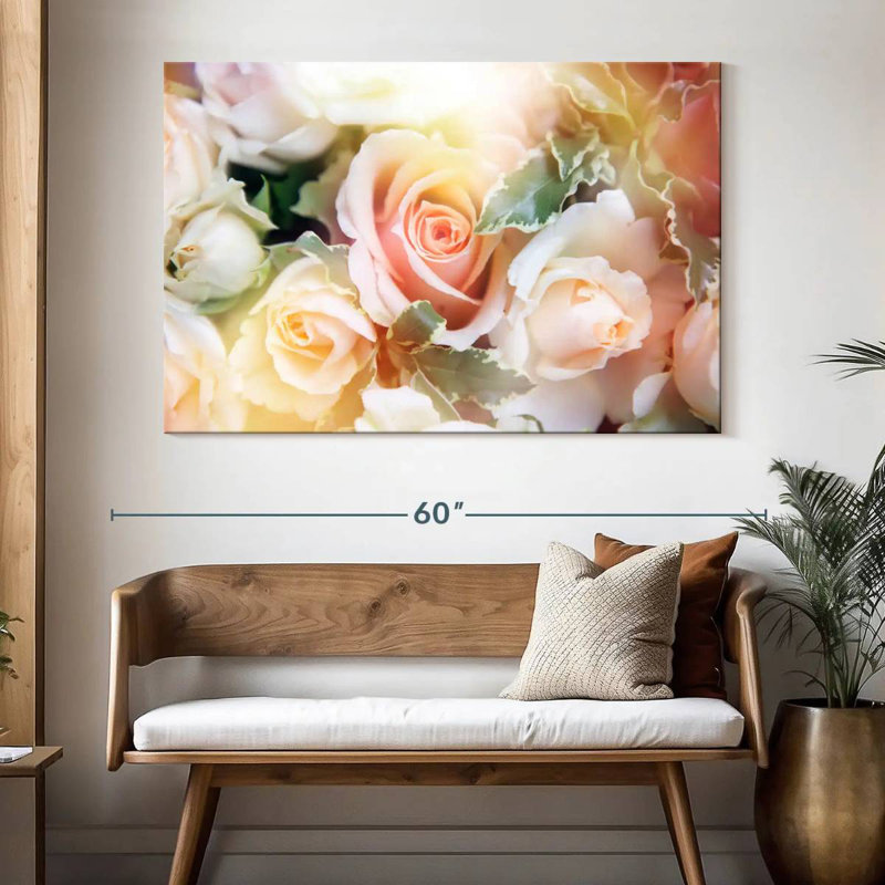 Harnek roses en fleurs, H 34 po x l 51 po