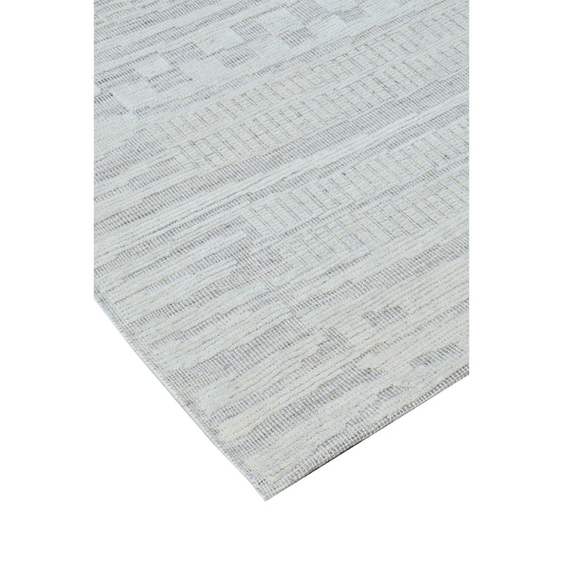 Wool Moroccan Area Rug in White, Rectangle 5' x 8'