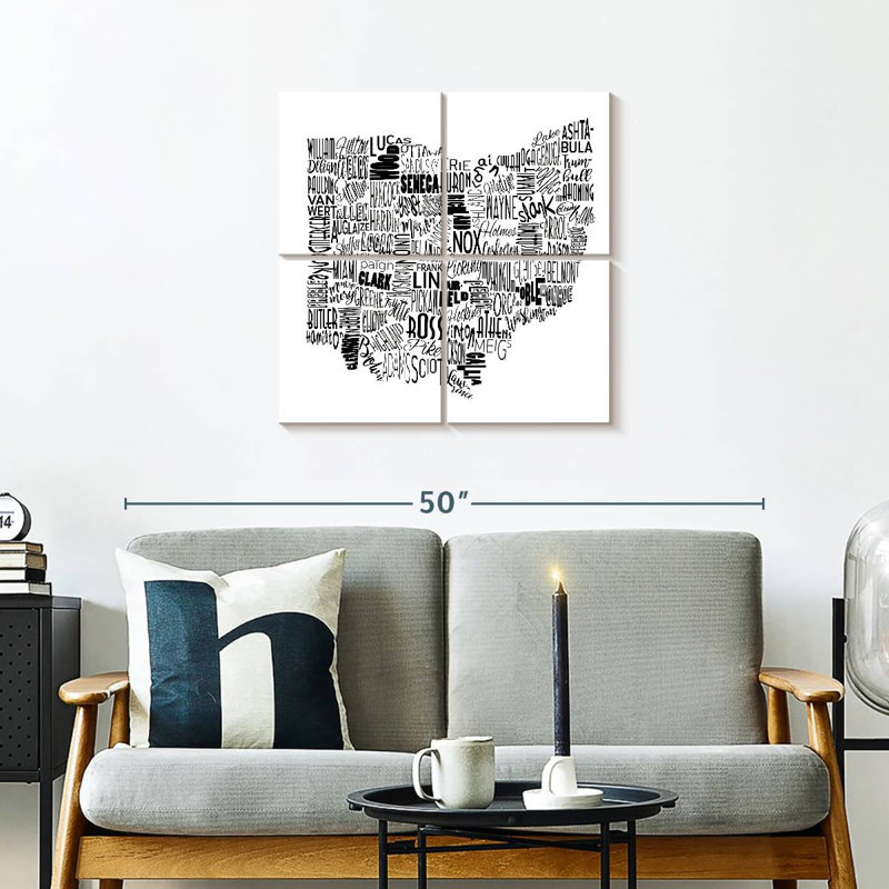 Aliaz Ohio Map Typography, 26" H x 26" W