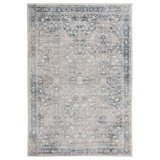 Kaysyn Oriental Floral Design Performance Machine Washable and Foldable Area Rug Ivory/Blue