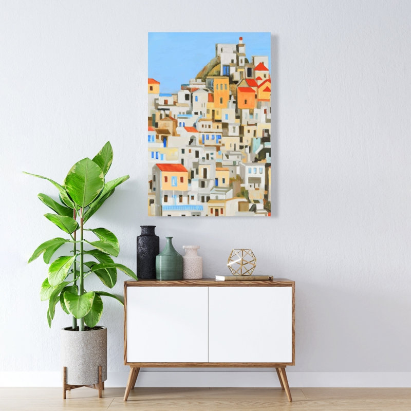 Petites maisons en Grèce - Construction d'un décor contemporain sur toile