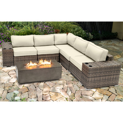 Lsi Fully Assembled 8 Pieces Sectional Seating Group With Sunbrella Cushions And Concrete Firepit