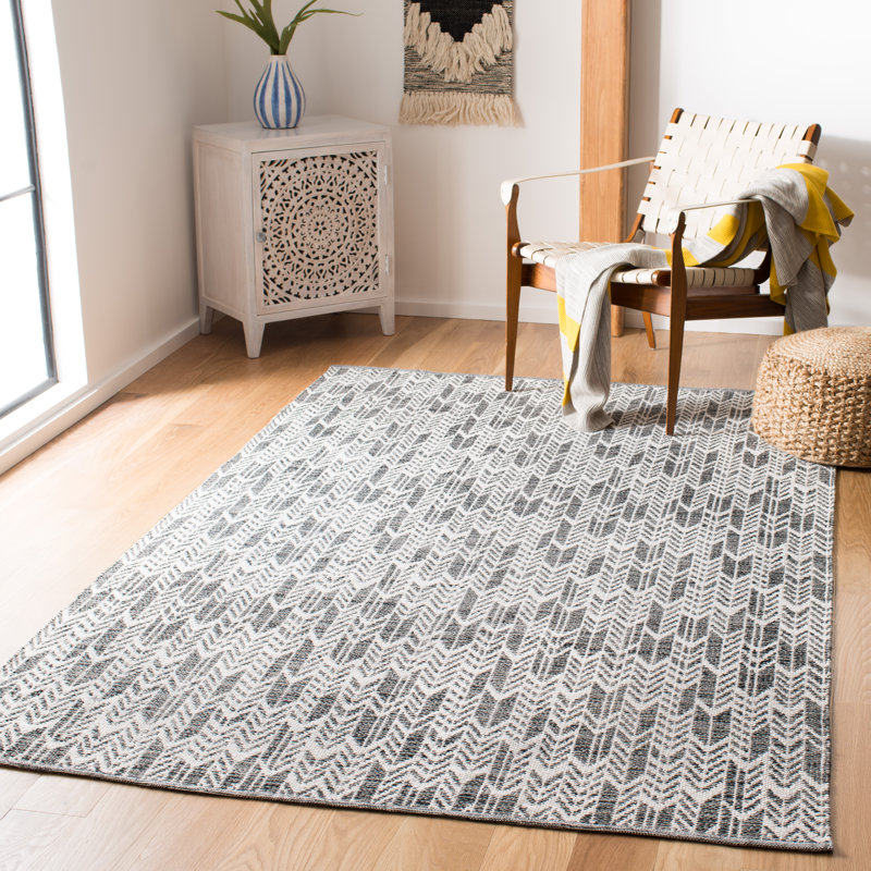 Tapis noir/ivoire chevron fait main à tissage plat Paz, Rectangle 8 pi x 10 pi