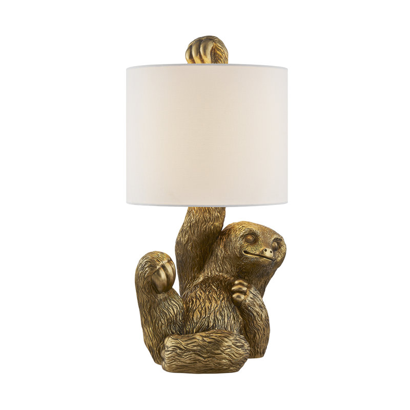 22" Resin Sloth Table Lamp With Shade, Gold, White