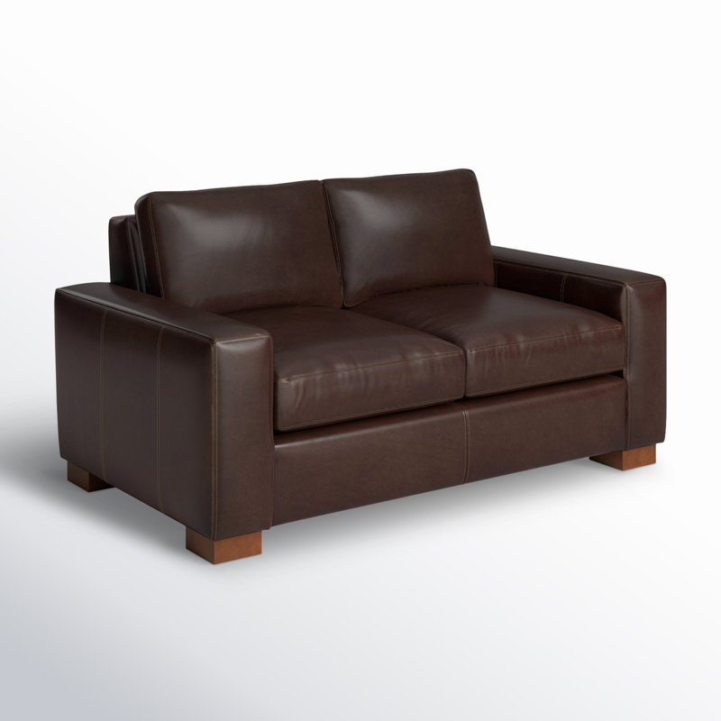 Jonie 66" Wide Genuine Leather Square Arm Loveseat, Bistro Rustic Genuine Leather