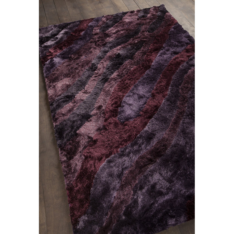 Helene Authentic Hand-Woven Handmade Purple & Pink & Black & Gray High Pile Modern Abstract Design Polyester Area Rug