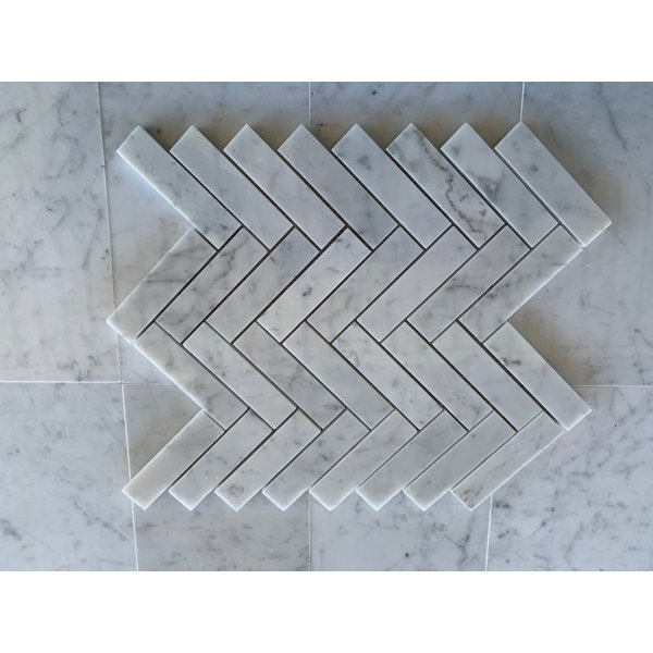 Carrara Herringbone 1"x3" Polished Mosaic Tile