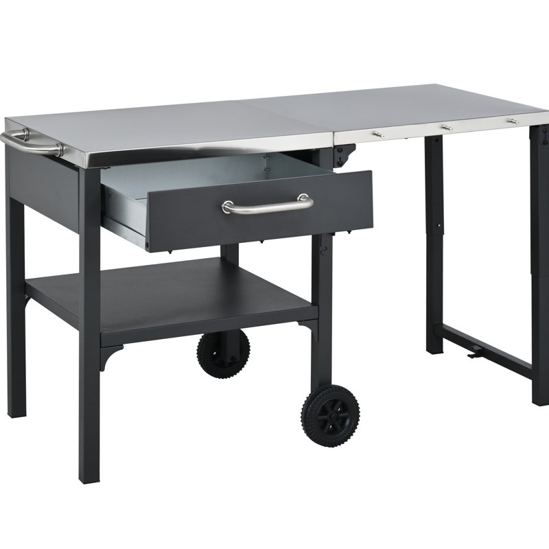 Chariot de cuisine pliable pour l'extérieur pour la cour et le patio, avec rouille - roues de table, mobilité pratique