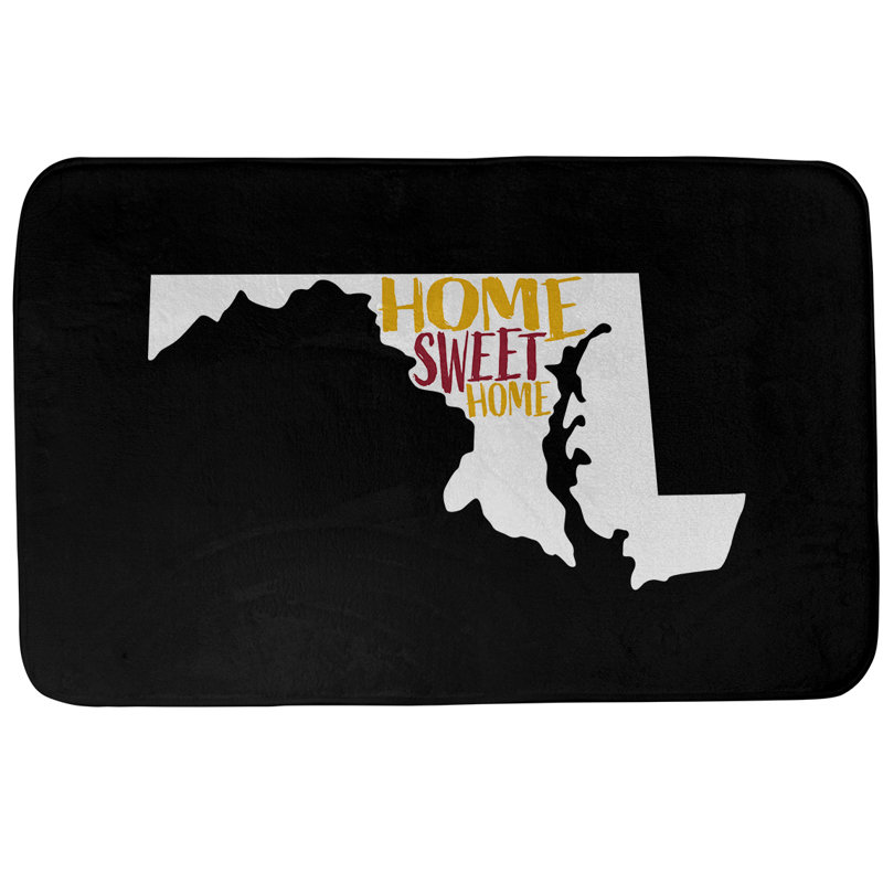 Tapis rectangulaire antidérapant pour salle de bain, L 21 po x L 34 po, Noir, Home Sweet Home Maryland
