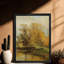 Reproduction d'art mural de qualité supérieure avec cadre en bois noir, fond d'arbres de rivière, image encadrée pour décoration murale, cadre en bois noir massif inclus-77175126