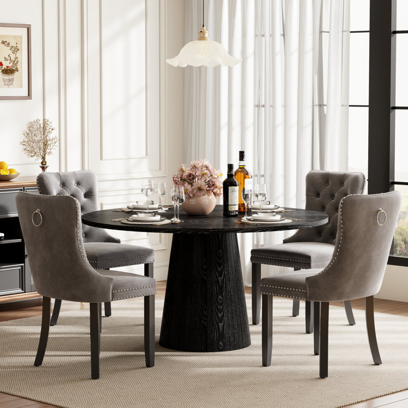 Ensemble de table de salle à manger ronde avec 4 chaises capitonnées rembourrées, ensemble de table de salle à manger de style Mid-Century pour coin-repas de cuisine