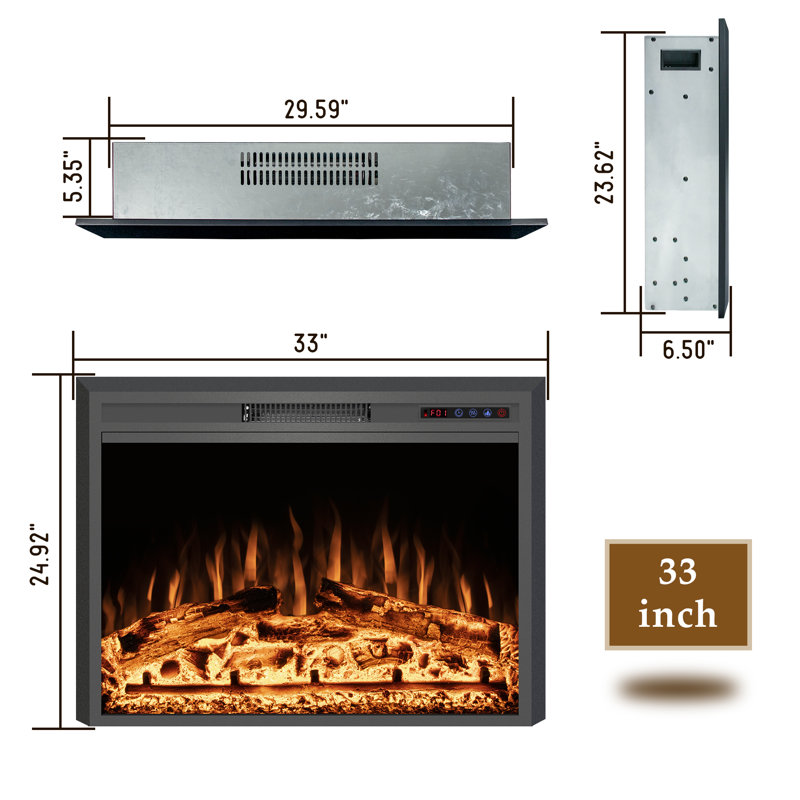 Foyer électrique encastrable Virdi, H 24,92 po x l 33 po x P 6,5 po