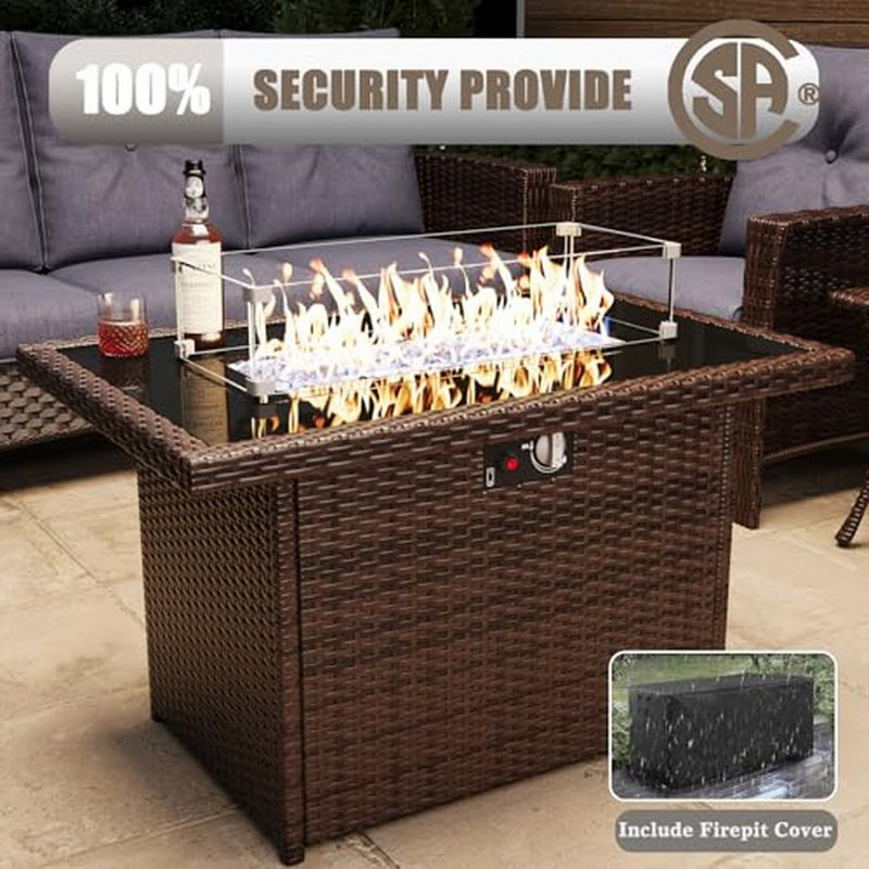 10 Piece Wicker Patio Furniture Set With Fire Pit Table, Classis Outdoor Conversation 360 Degree Swivel Chairs Set With Coffee Table