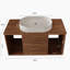 Meuble-lavabo mural avec lavabo ovale, meuble-lavabo flottant avec tablette de rangement ouverte et tiroirs à fermeture en douceur
