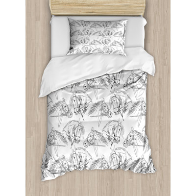 Ambesonne Horses Duvet Cover Set, Mare Sketch, Twin, Black White -  nev_52419_twin