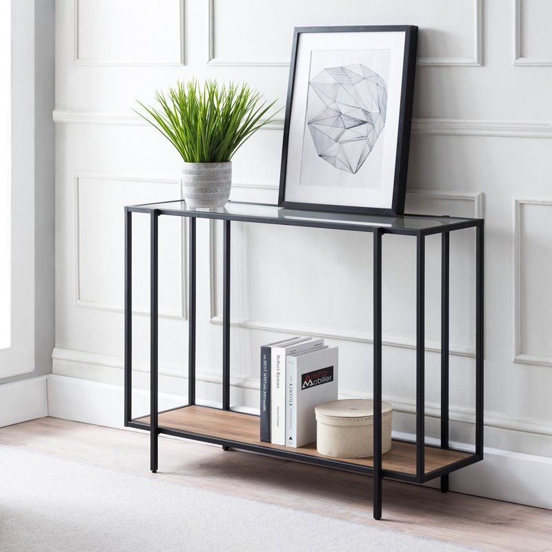 Console Table, Blackened Bronze/Rustic Oak, 76.2cm H x 106.7cm W x 30.5cm D