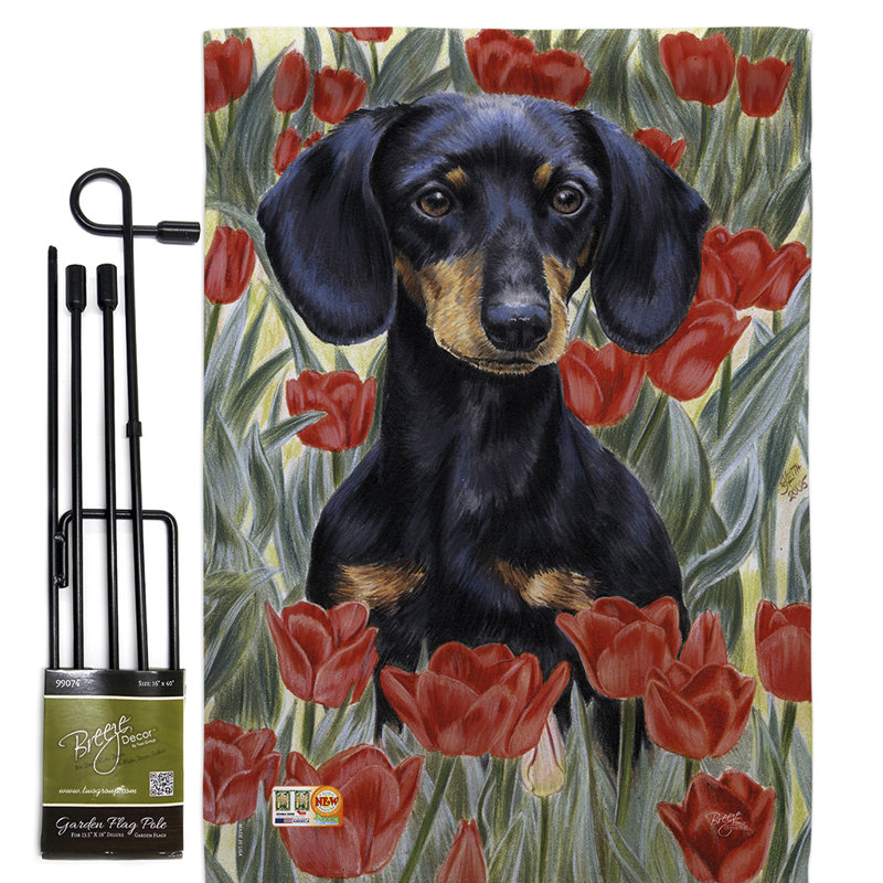 Ensemble de drapeaux en polyester 1,5 x 1,1 pi Dachsund in Tulips
