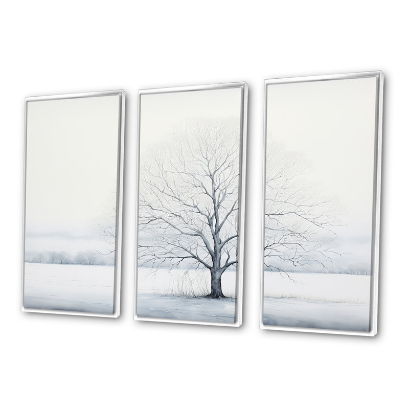Winters Tree Minimalisme II - Ensemble de décoration murale arbre, H 28 po x l 36 po x P 1 po, Cadre flottant blanc