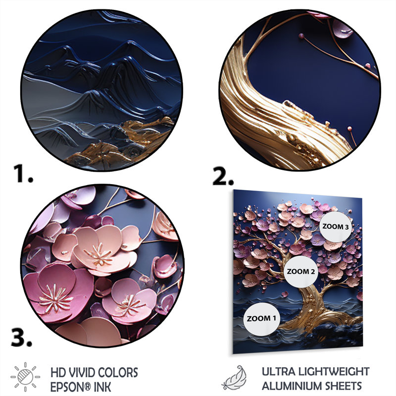 Purple And Blue Golden Orchid Tree Garden Of Branches I - Tree Metal Wall Art, 32" H x 16" W x 1" D