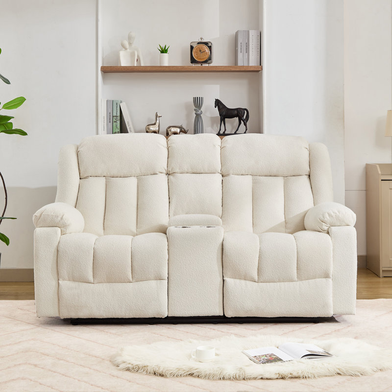 Berroa 2 Seat Recliner Sofa with Centre Console, Cream
