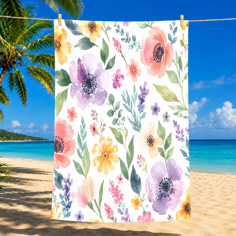 1 PCS aquarelle serviette de plage florale pour adultes piscine d'été camping en plein air