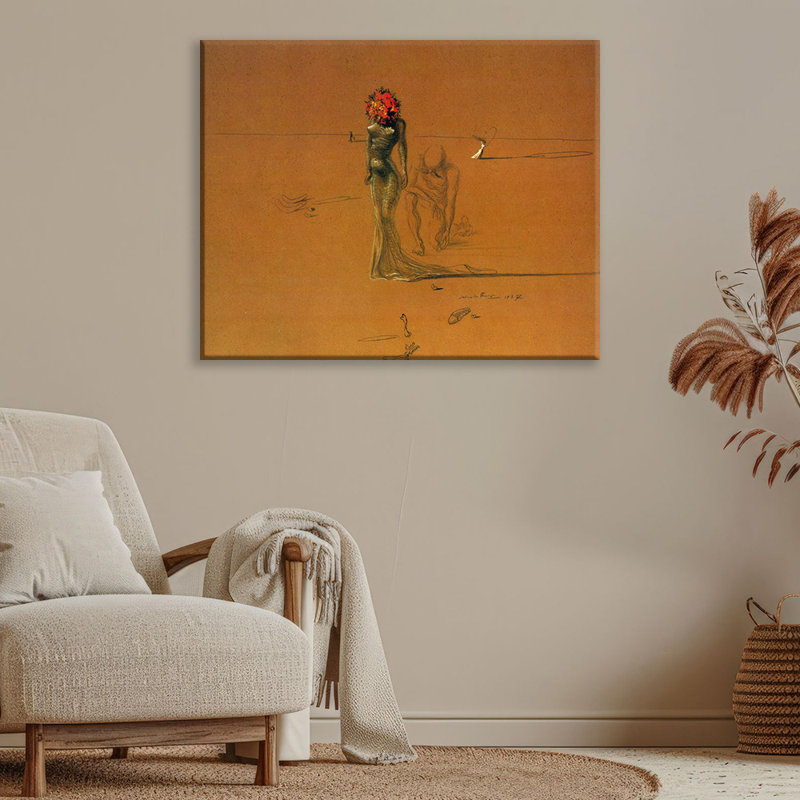 Toile tendue avec une tête de femme par Salvador Dali, H 28 po x l 40 po