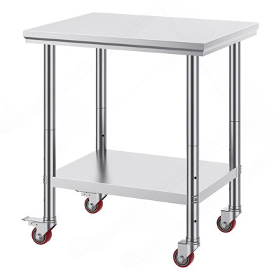 Stainless Steel Work Table With Wheels 24 X 30 Prep Table With Casters Heavy Duty Work Table For Commercial Kitchen Restaurant Business (24 X 30 X 33.8 Inch)