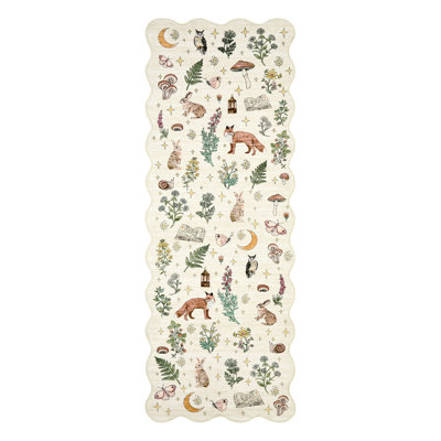 2'x6' Scalloped Woodland Animal Washable Runner Rug, Cute Fox Rabbit Carpet Foldable Stain Resistant Floor Cover for Hallway Entryway Kitchen