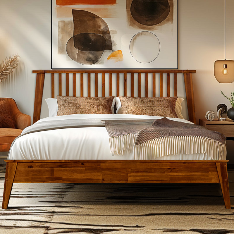 Base de lit plateforme en bois massif de qualité supérieure avec tête de lit Kaylin - capacité de 800 lb, aucun sommier requis, convient à tous les matelas, garantie de 5 ans