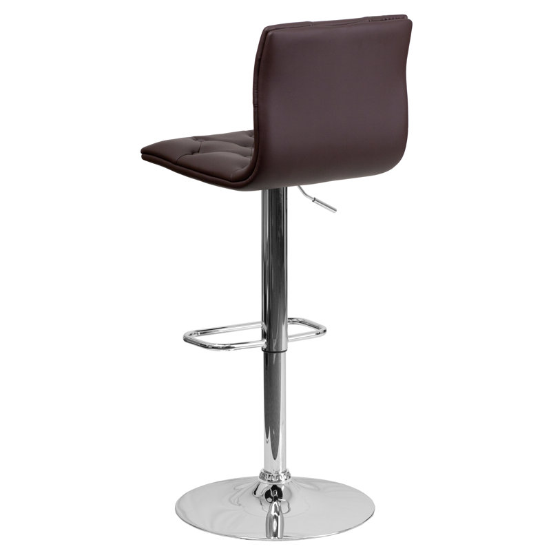 Saffo Contemporary Button Tufted Vinyl Adjustable Height Barstool with Chrome Base, Brown
