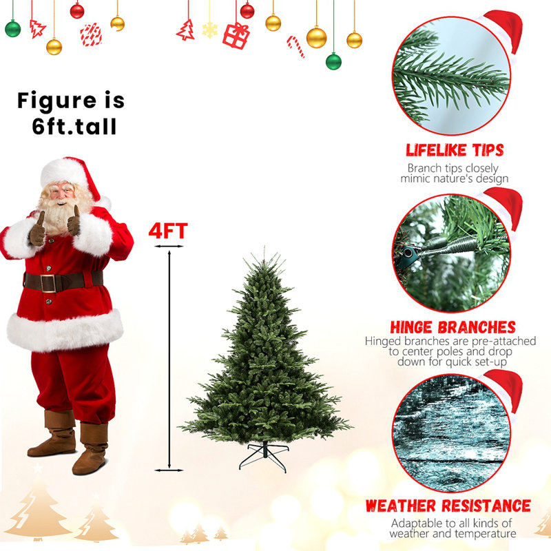 Arbre de Noël pleine forme 7,5 pi avec 2441 pointes - aiguilles mixtes en PE / PVC, base large pour les grands espaces, structure à charnières pour une installation facile, support en métal pour un soutien solide *
