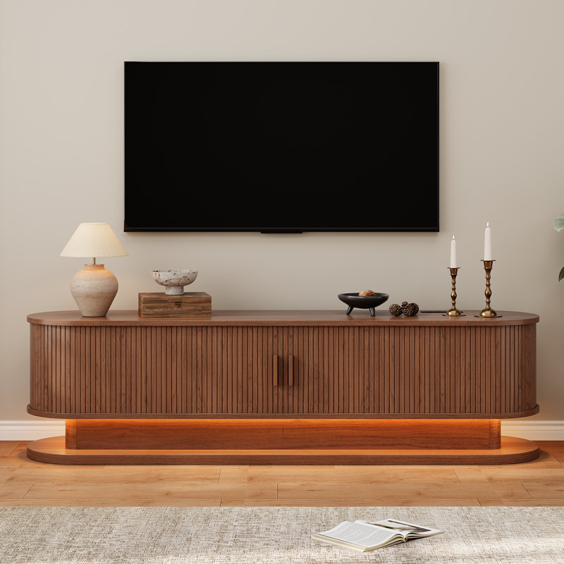 Meuble télé 70 po avec lumières DEL et multiprise, Noyer