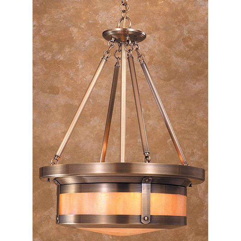 Arinze 4 - Light Drum Chandelier, Antique Brass, Gold White Iridescent