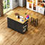 48" Kitchen Island with 2 Bar Stools, Power Outlet, Drop Leaf, Wheels & Storage - Farmhouse Modern Black-1133839785