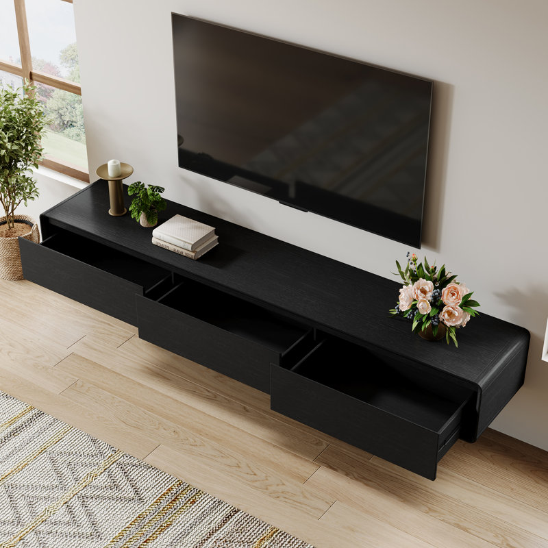 Modern Floating TV Stand With Solid Wood Corners, 10.2" H x 94.5" W x 14.6" D